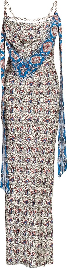 Rabanne Women's Paisley Satin Slim-Fit Maxi Dress - Bandana Paisley Cream - Size 8