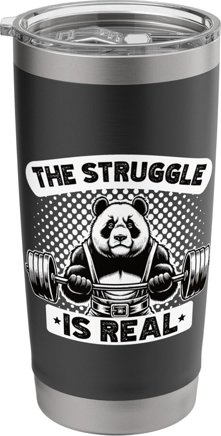 Fitness Gym Lover Barbell Powerlift Apparel The Struggle Is Real Funny Panda Gym Workout Stainless Steel Insulated Tumbler