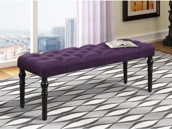 GDFStudioEllingtonFabricTuftedUpholsteredDiningBenchwithTurnedLegsPurple