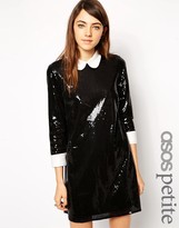 Thumbnail for your product : ASOS PETITE Exclusive Sequin Swing Dress with Collar and Cuffs