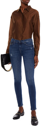 7 For All Mankind Embellished Distressed Mid-rise Skinny Jeans
