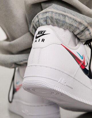 Nike Air Force 1 '07 stacked swoosh trainers in white and navy - ShopStyle