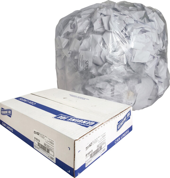 Genuine Joe Solutions Genuine Joe Clear Trash Can Liners - Medium Size - 33 Gal - 33" Width X 39" Length X 0.60 Mil (15 Micron) Thickness - Low Density - Clear - 250/carton