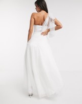 Thumbnail for your product : Bariano bow one shoulder full skirt maxi dress in white silver ombre