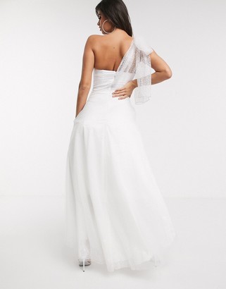Bariano bow one shoulder full skirt maxi dress in white silver ombre