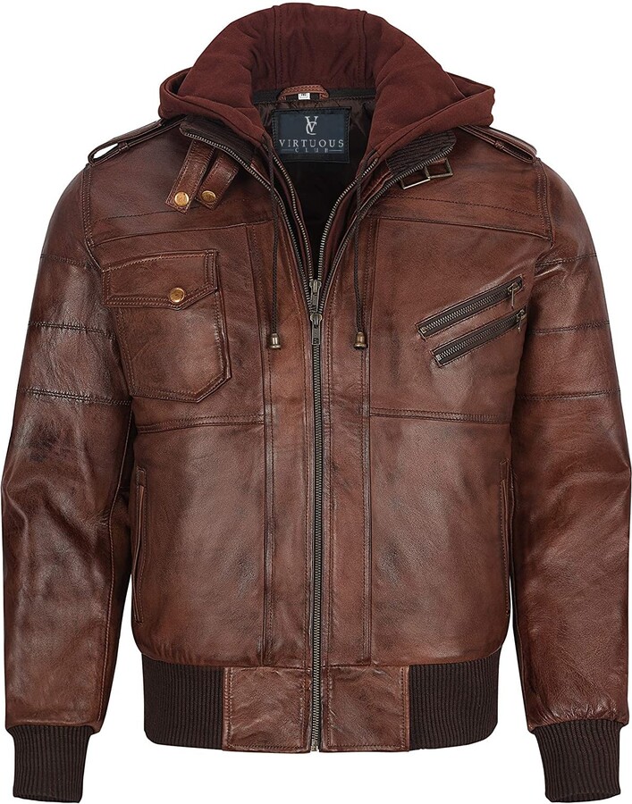 Linkro Men’s Vintage Brown Bomber Edinburgh Retro Motorcycle Cafe Racer