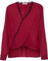 Thumbnail for your product : L'Agence Rosario Lace-trimmed Wrap-effect Silk Blouse