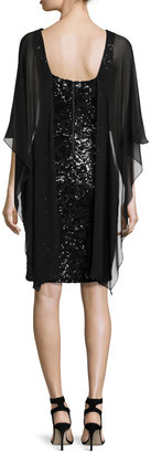 Rickie Freeman For Teri Jon Sequined Capelet Sheath Dress, Black