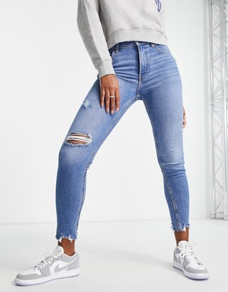 Bershka Jegging & Skinny & Slim DAMEN Jeans Destroyed Blau 40 Rabatt 69 % 