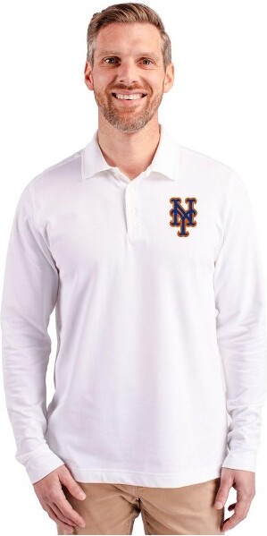 Cutter & Buck NewYorkMetsCutter&BuckAdvantageEcoTri-BlendPiqueMensLongSleevePolo-White-2XLarge