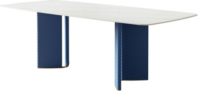Stainless Steel Dining Table With Rock Plate And Modern Woven Leather - 94.5 Kg Weight Luxurious Strong Elegant Loaded