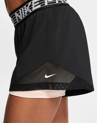 Nike Training flex 2 in 1 shorts in black and pink