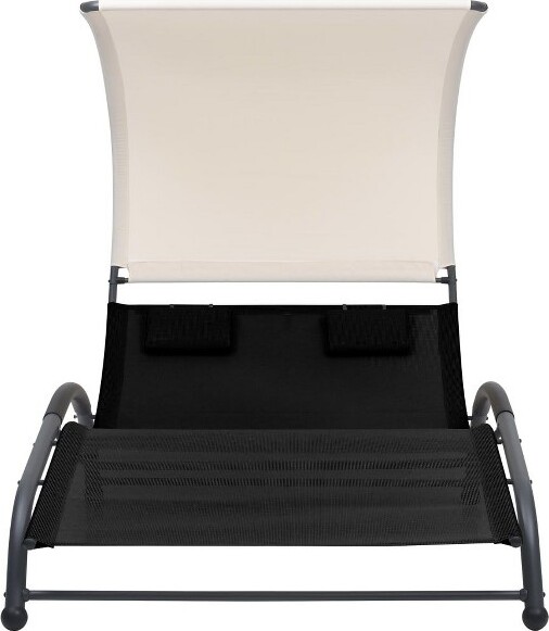 VidaXL vidaXLDoubleSunloungerPatioOutdoorLoungeChairwithCanopyTextilene-Black