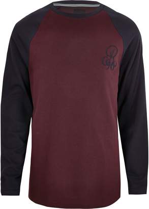 River Island Mens Big and Tall R96 burgundy muscle fit T-shirt