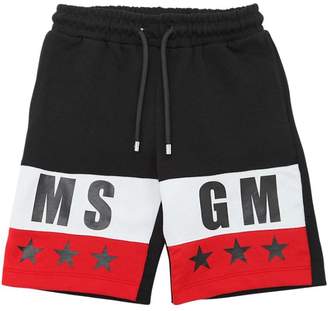MSGM Logo & Stars Print Cotton Sweat Shorts