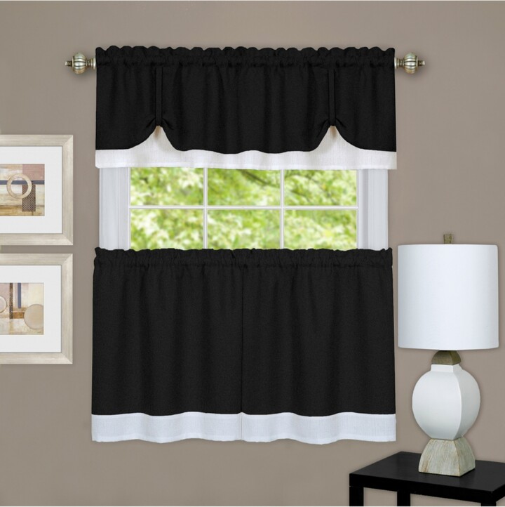 Burgundy Valance 58 x 14 Black & White 57 x 65 Achim Home Furnishings Harvard Pair Window Curtain Tier 