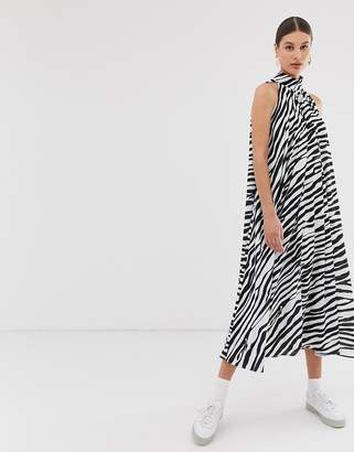 GHOSPELL oversized sleeveless volume maxi dress in zebra print