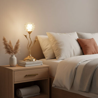 Everly Quinn 14''metal Table Lamp With Rose Gold Floral Shape