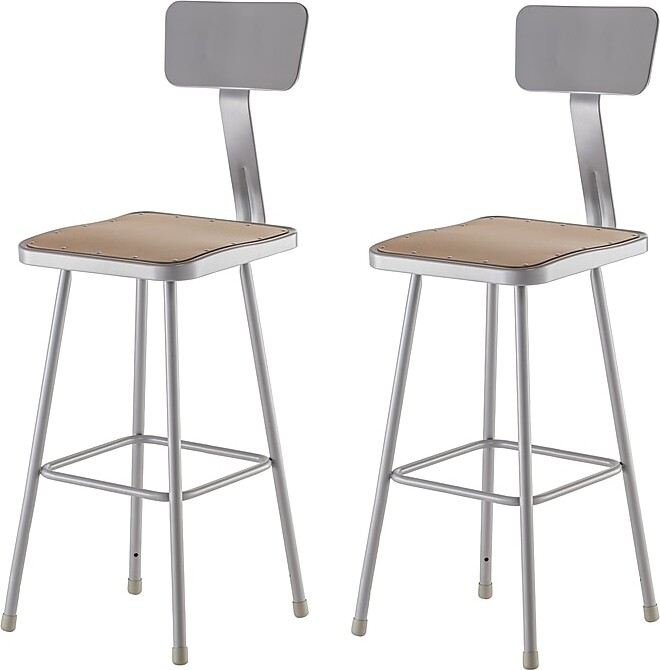 National Public Seating NPS 6300 Series Armless Wood/Steel Stool With Backrest, Gray, 2/Pack (6330B/2)