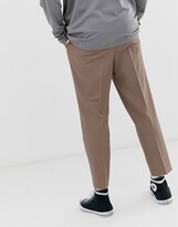 Thumbnail for your product : ASOS DESIGN DESIGN pleated tapered crop smart trousers in mushroom