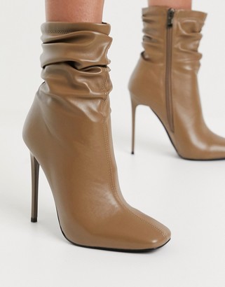 Simmi Shoes Simmi London Olivia heeled ankle boots with slouch detail in beige