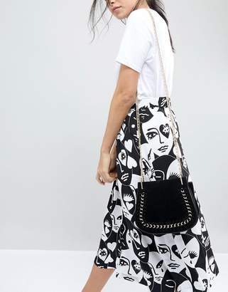 Yoki Fashion Saddle Bag In Black With Woven Hardware