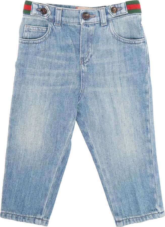 Gucci Children Web Detailed Washed Denim Pants