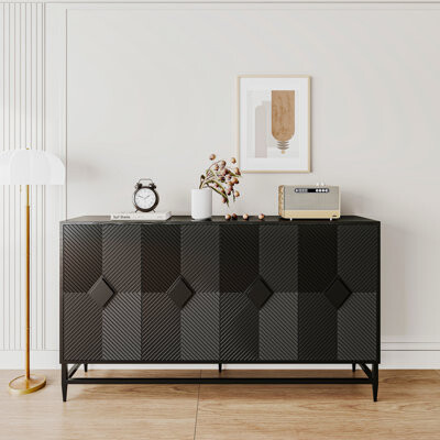 Ebern Designs Accent Black Lacquered 4 Door Wooden Cabinet Sideboard Buffet Server Cabinet Storage Cabinet, for Living Room, Entryway, Hallway, Office, Kitchen and