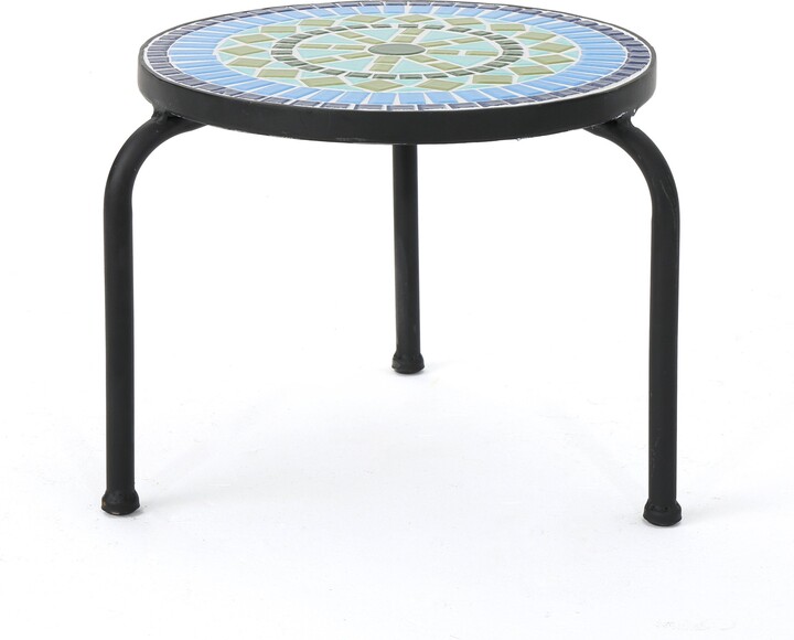 Howcool Martina Outdoor Ceramic Tile Side Table with Iron Frame, Blue