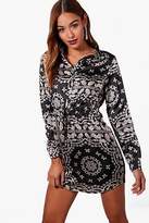 Thumbnail for your product : boohoo NEW Womens Scarf Print Luxe Satin Shirt Dress in Polyester