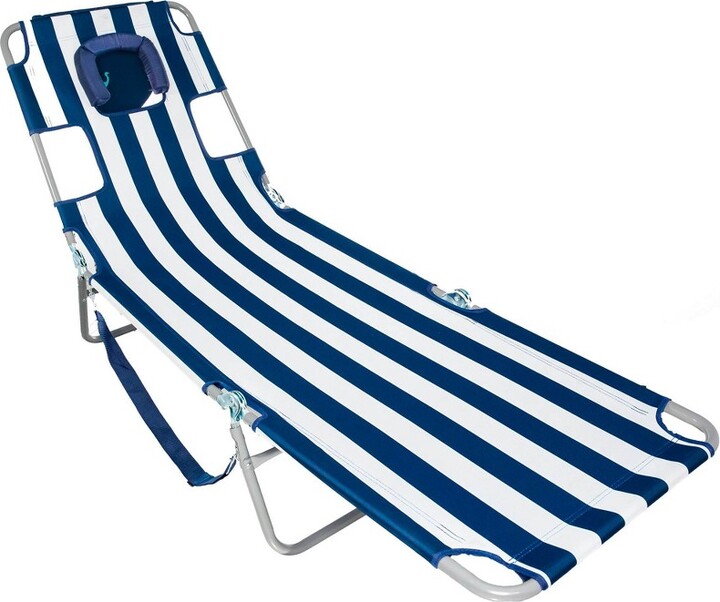 Ostrich Chaise Lounge Folding Portable Sunbathing Beach Chair, Navy