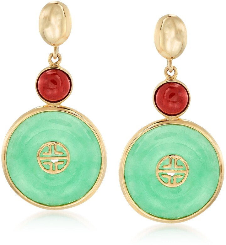 Gold Plate CHINESE Green JADE Earring Earrings Dangle Teardrop 253155