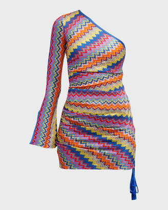 Alexis Devon One-Shoulder Chevron Knit Mini Dress