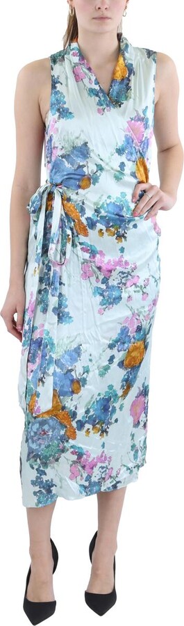 Womens Floral Print Sheath Wrap Dress