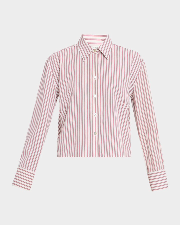 Vince Stripe Cropped Button-Front Shirt