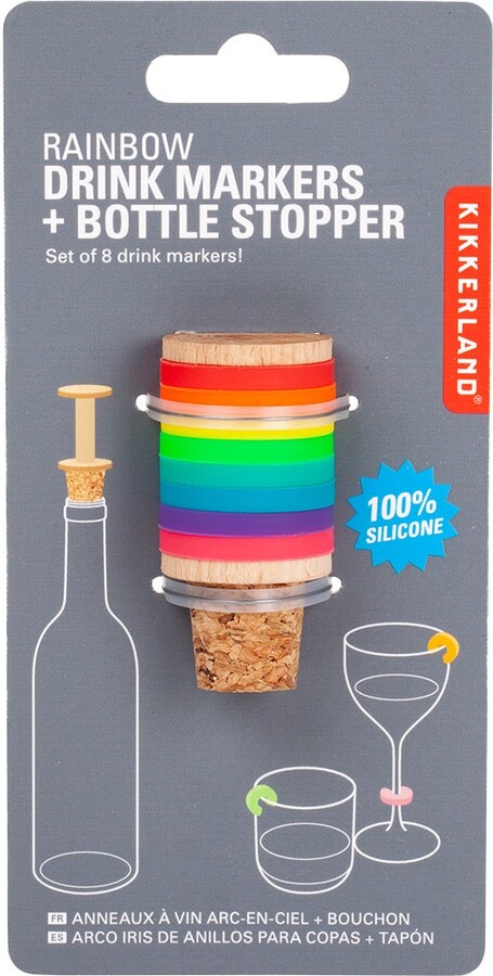 Container Store KIKKERLAND Drink Markers & Bottle Stopper Rainbow