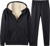 Thumbnail for your product : FeMereina Men's Winter Sherpa Fleece Lined Sportswear 2 Pieces Set Zip up Hoodie Jacket & Jogger Trouser Tracksuit (Black Trousers