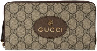 Gucci Beige GG Supreme Tiger Zip-Around Wallet