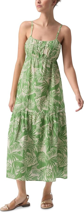 Cool Palm Midi Dress In Green/cream