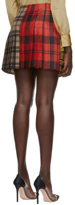 Versace Multicolor Tartan Silk Pleated Miniskirt