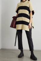 Thumbnail for your product : MONCLER GENIUS Belted Striped Ribbed Cotton-blend Poncho - Ivory
