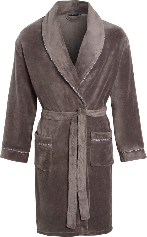 Strong Souls Mens Luxury Fleece Dressing Gown Rope Trim Grey XLarge
