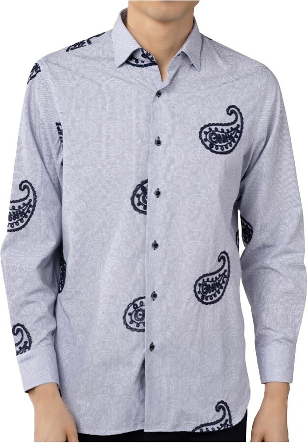 Luchiano Visconti Men's Blue and White Paisley shirt - White blue paisley line