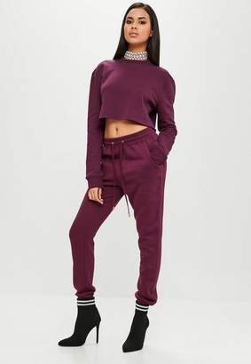 Missguided Carli Bybel x Burgundy Joggers, Red