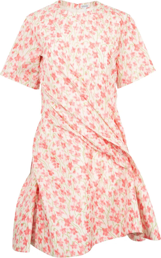 Loewe Twisted Floral-Print Mini Dress