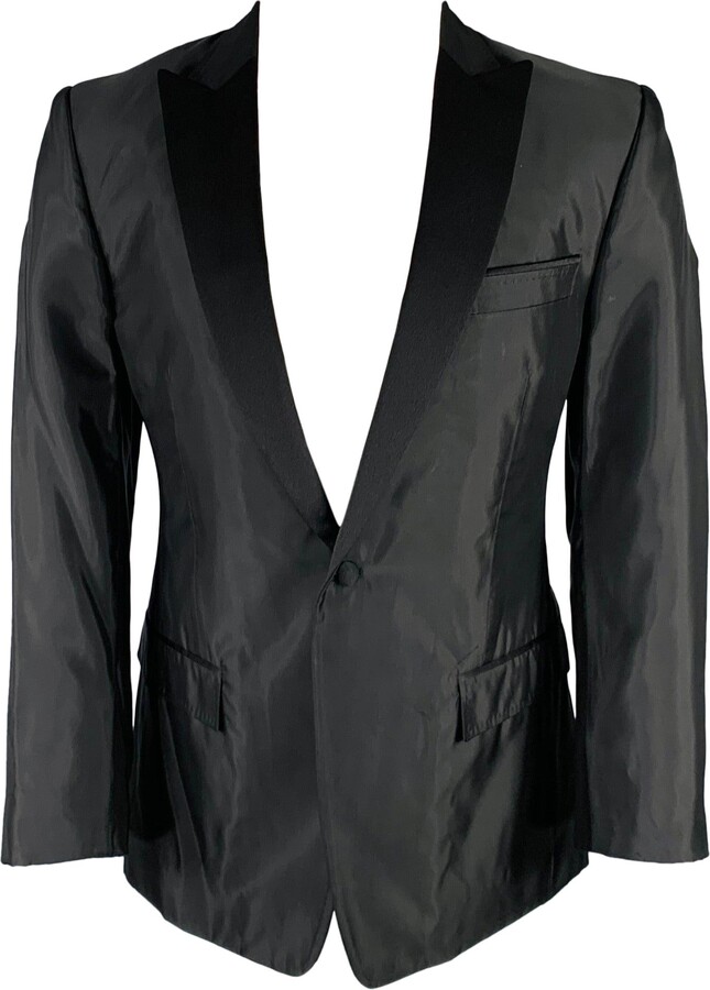 Versace Size 40 Black Acetate Blend Peak Lapel Sport Coat