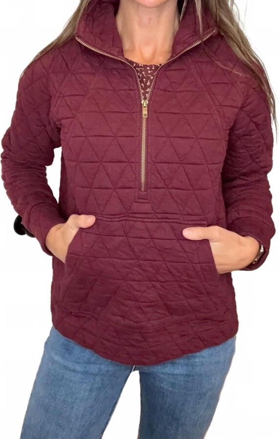 STACCATO Barb Quilted Half Zip Pullover In Burgundy