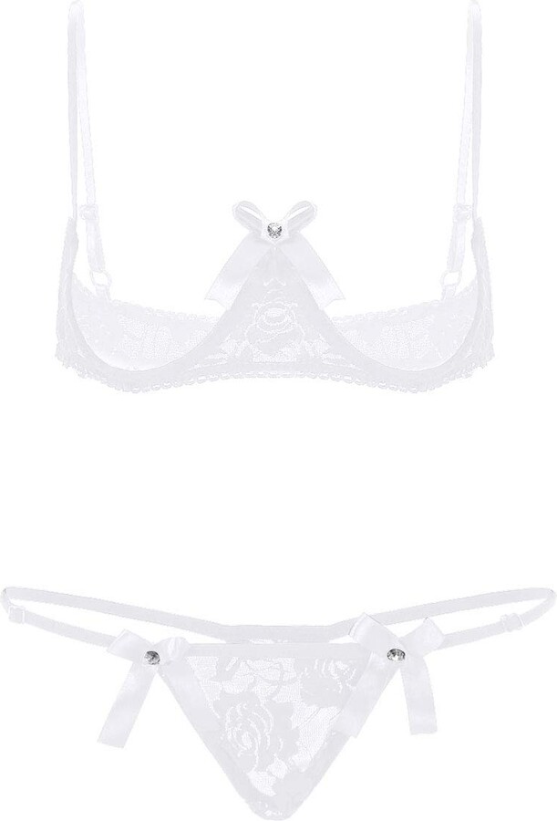 ADOME Damen Spitzen Dessous Set - Sexy 2-teiliger Bralette BH & Höschen Mit Strappy Design