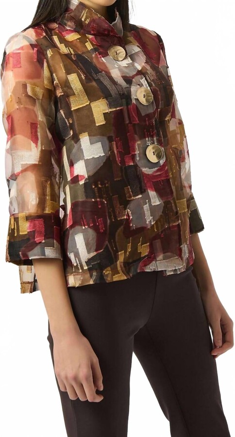 Joseph Ribkoff Organza Abstract Print Two-Piece Trapeze Jacket In Multicolor