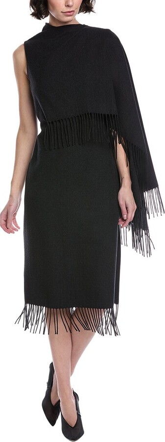 Oscar de la Renta Fringed Cape Wool Midi Dress